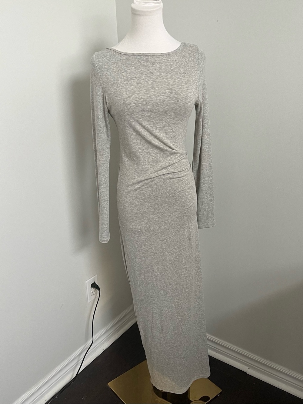 Soft Gray Long Sleeve Bodycon Maxi Dress – Minimalist Lounge Capsule Dress S - Picture 3 of 6